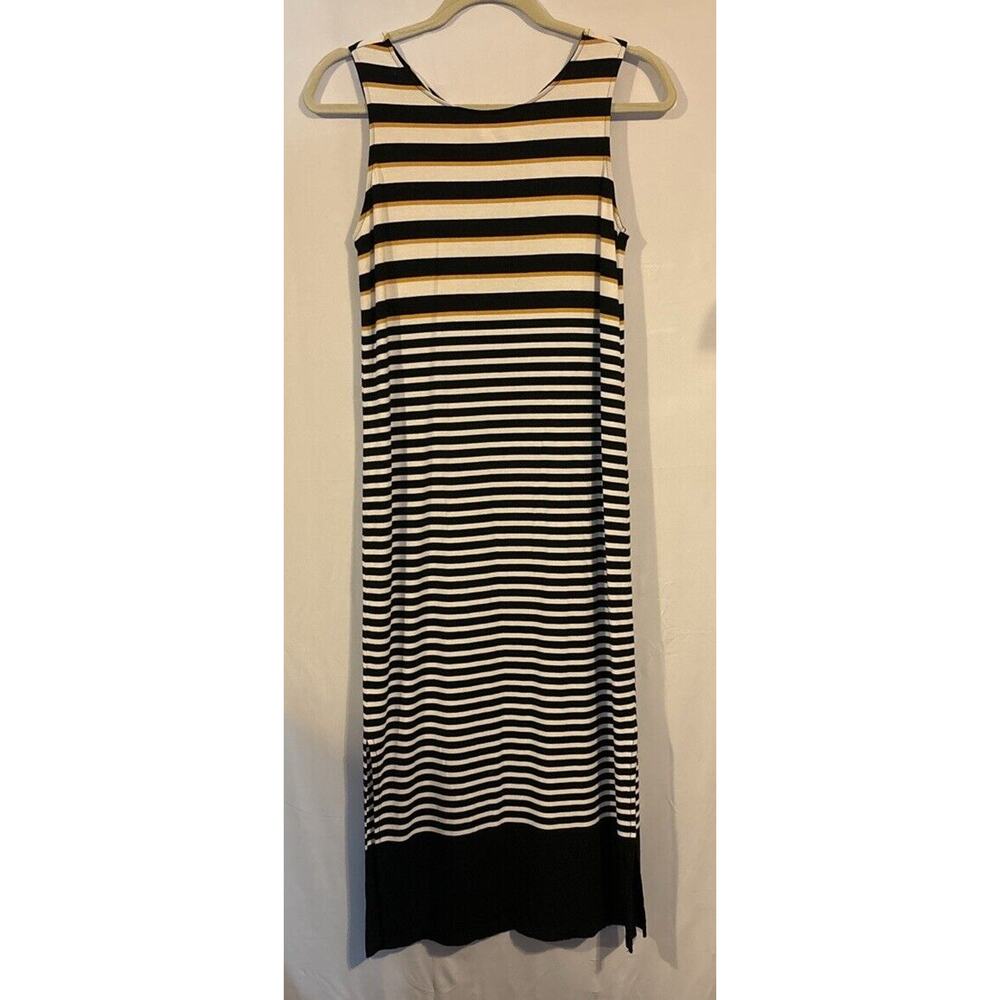 Loft Mixed Stripes Cutout Midi Dress‎ Black/Cream/Gold Size XS - Picture 1 of 7